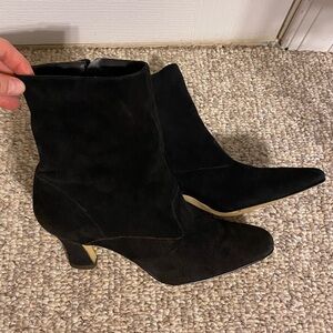 90s Calico Suede French Heel Short Boots BRAZIL MADE Vintage Black 7.5 Narrow